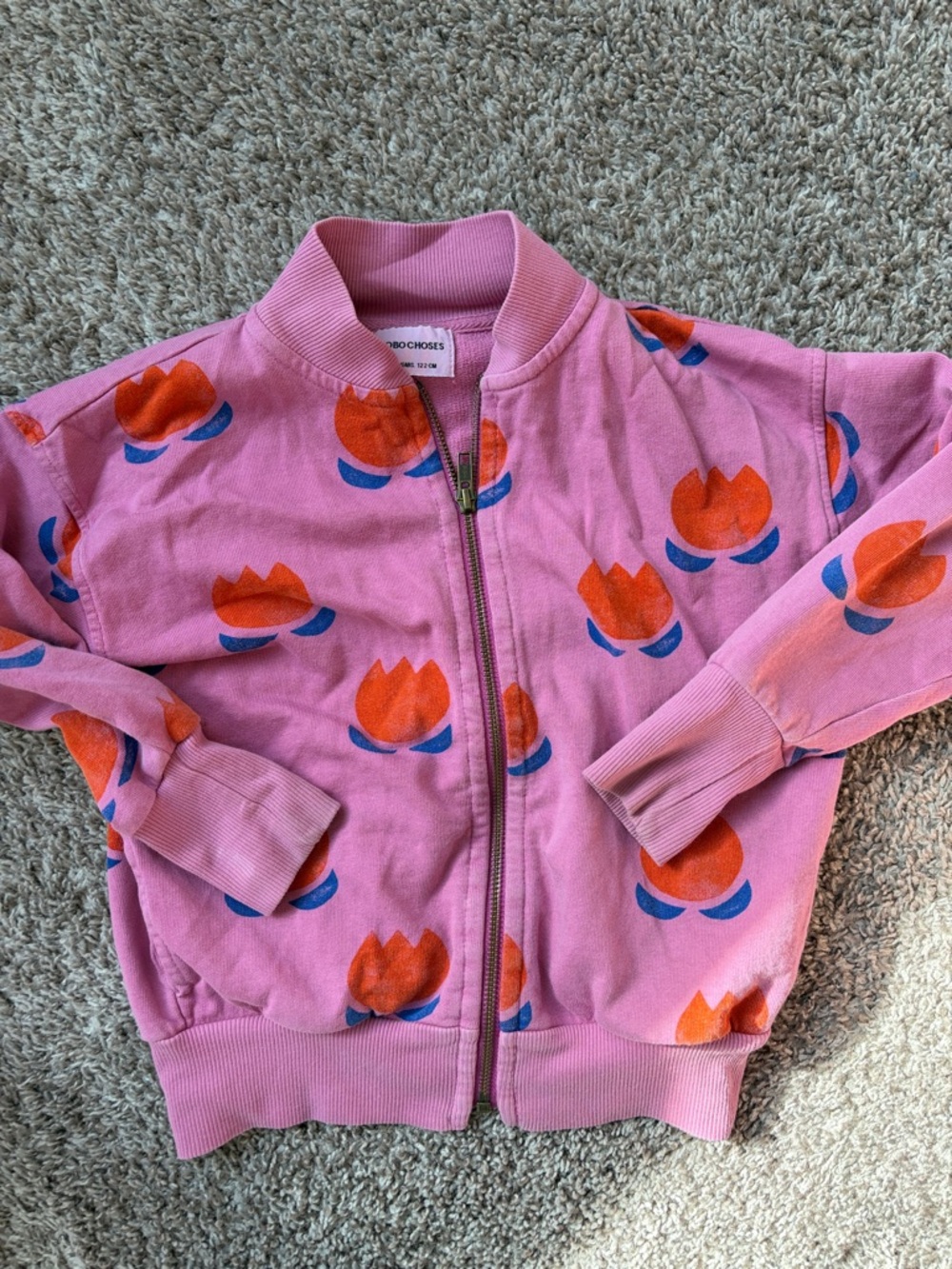Bobo Choses Pink Zip Jacket with Orange & Blue Floral Print